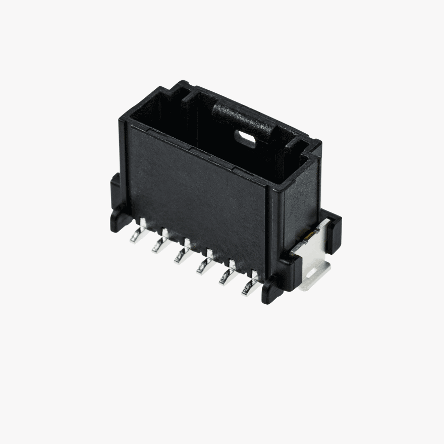 020 Small Blistering Less 6Pin Male Connector Vertical Black SMT type AU Terminal