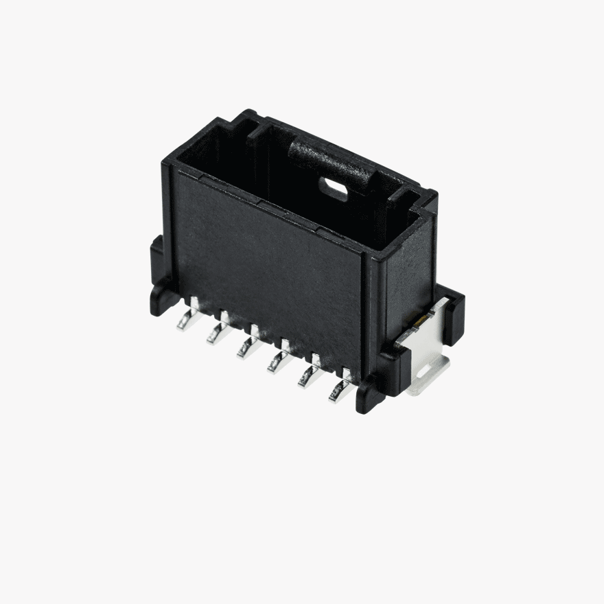 020 Small Blistering Less 6Pin Male Connector Vertical Black SMT type