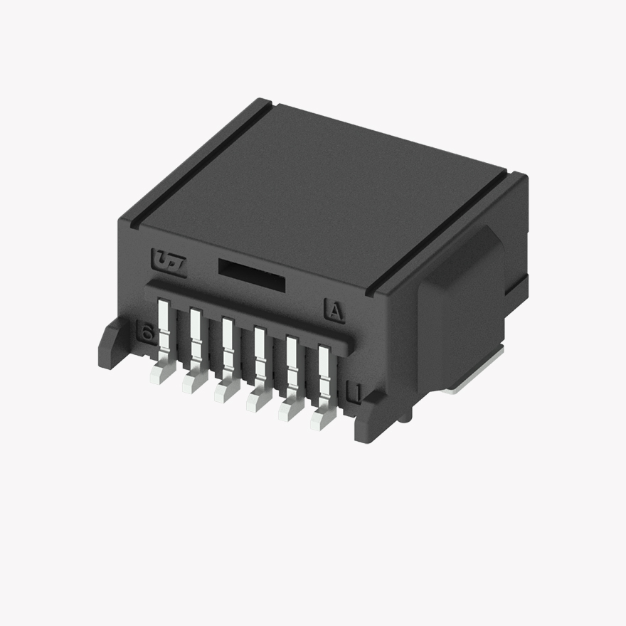 025 Double Lock 6Pin Male Connector Horizontal Black SMT type